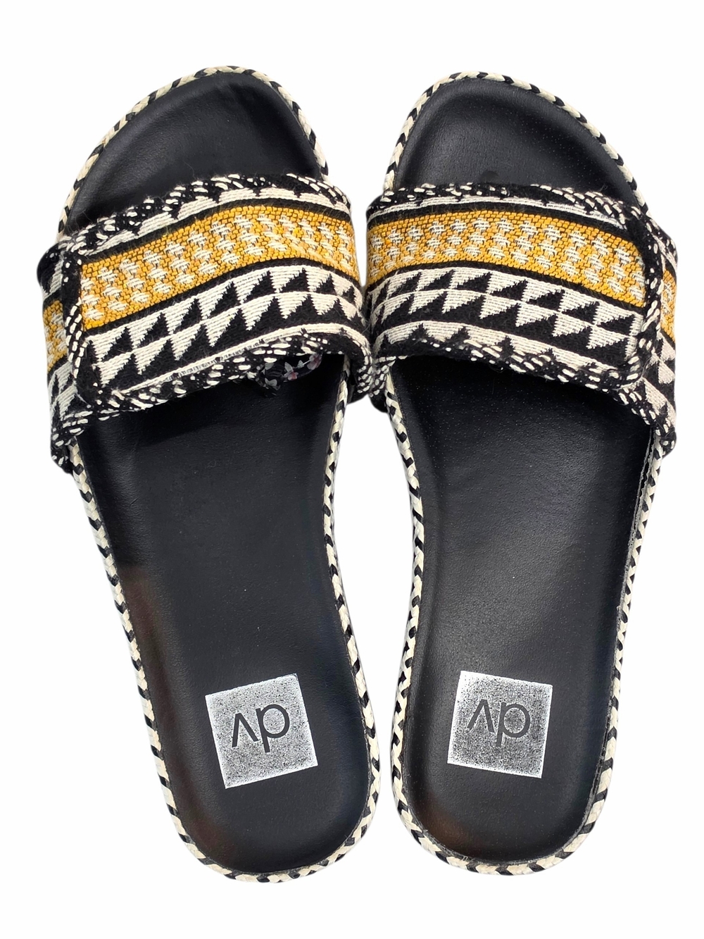 dv by Dolce Vita Woven Slide Sandals Size 9 Black Cream Mustard Adjustable Strap